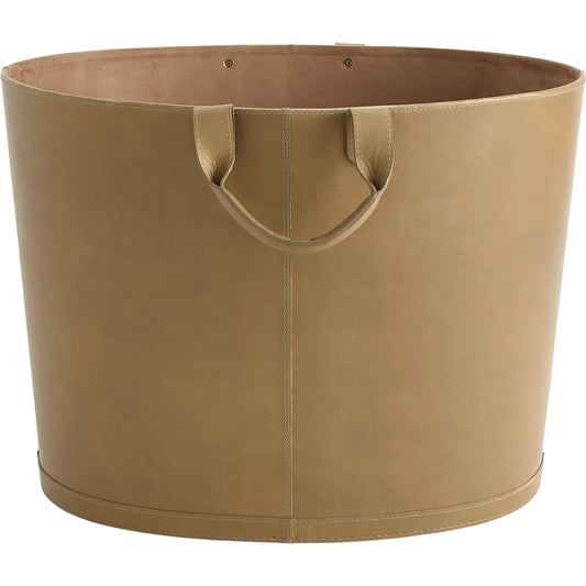 Oversized Oval Leather Basket by Global Views. Made from mdf, top grain marble leather, lining material cloth polysuede in a unique style.
