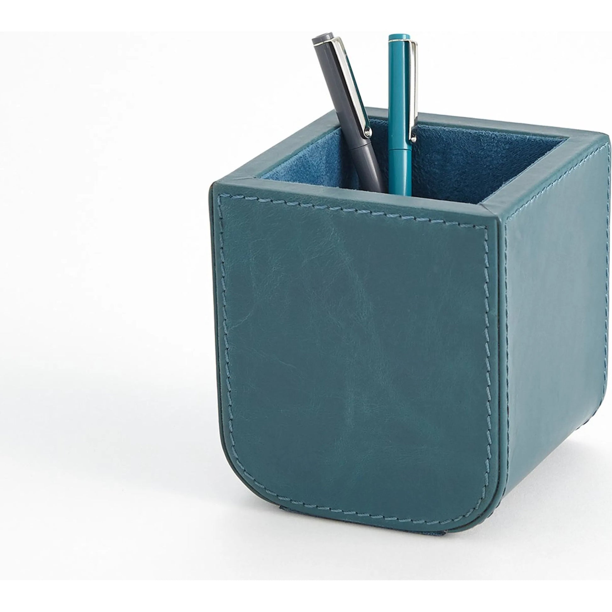 Radius Edge Leather Wastebasket by Global Views. Made from unique in a transitional style.