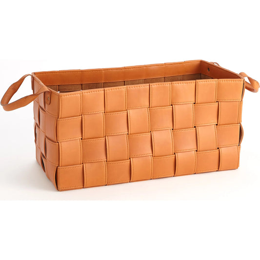 Soft Woven Leather Basket by Global Views. Made from lining material split suede leather, top grain marble leather in a traditional style.