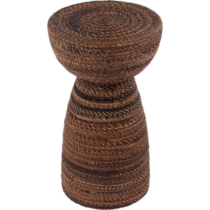 Bagshawe Abaca Rope Inlay Drum Side Table by Butler Specialty Company in brown. Made from gmelina wood, abaca rope inlay in a rustic style.