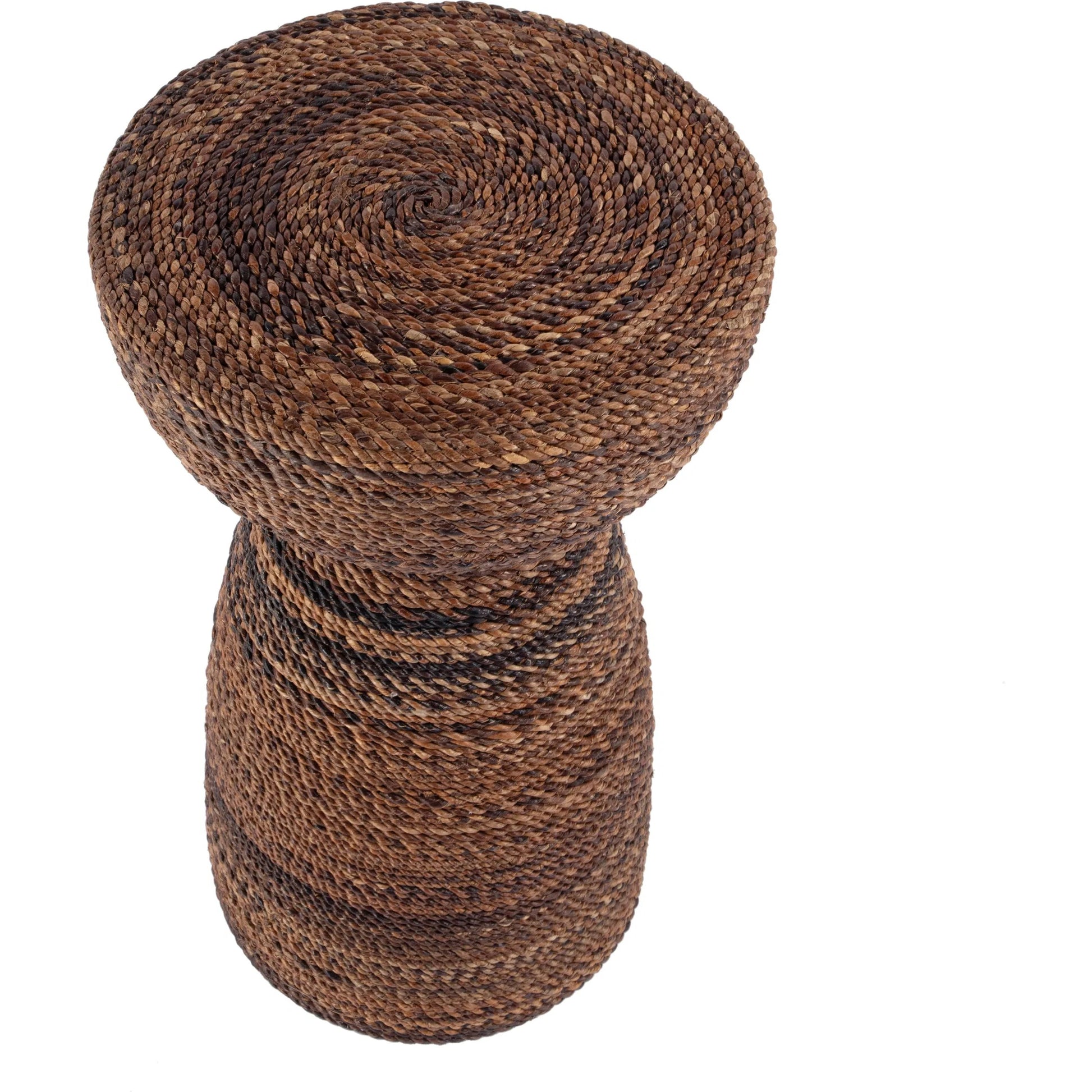 Bagshawe Abaca Rope Inlay Drum Side Table by Butler Specialty Company in brown. Made from gmelina wood, abaca rope inlay in a rustic style.
