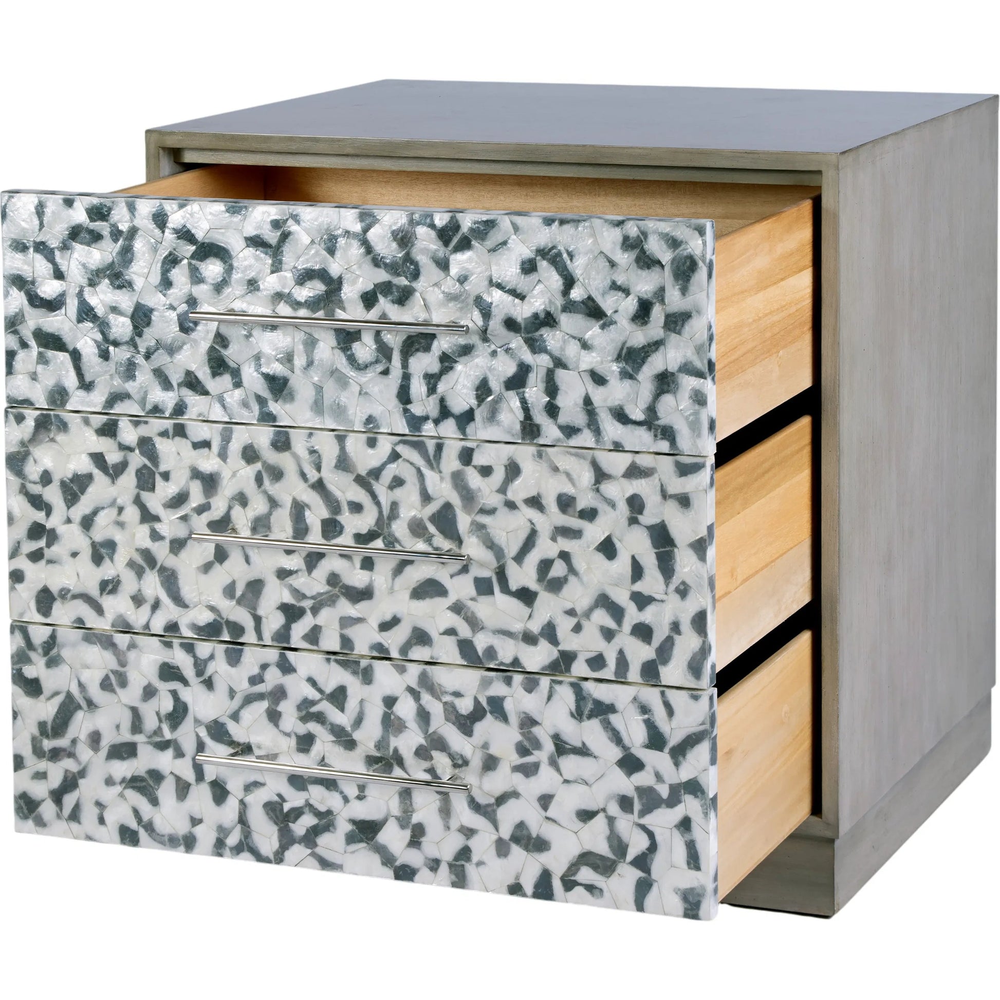 Maganda Accent Chest by Butler Specialty Company in heritage gray. Made from gmelina wood, mdf, oak veneer, tortoise capiz in a eclectic & global style.