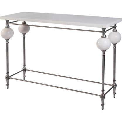 Amadeo Console Table by Butler Specialty Company in white, silver and heritage. Made from metal, agate stone and plywood in a transitional style.