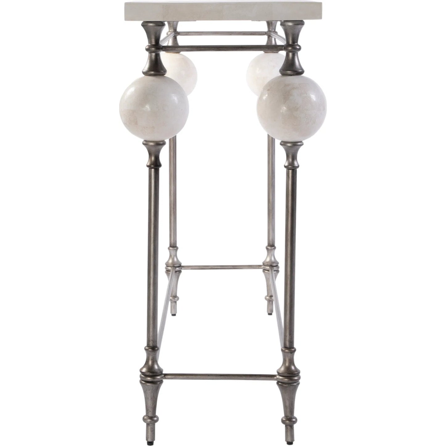 004 SI-2448113 | Additional Silo | Amadeo Console Table by Butler Specialty Company in white, silver and heritage. Made from metal, agate stone and plywood in a transitional style.