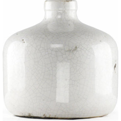 Distressed Crackle White Ceramic Vase by Zentique in distressed crackle white. Made from ceramic in a modern style.