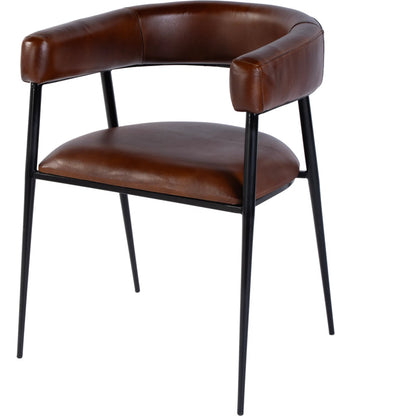 Dallas Dining Chair by Butler Specialty Company in brown leather. Made from iron, goat leather in a traditional style.