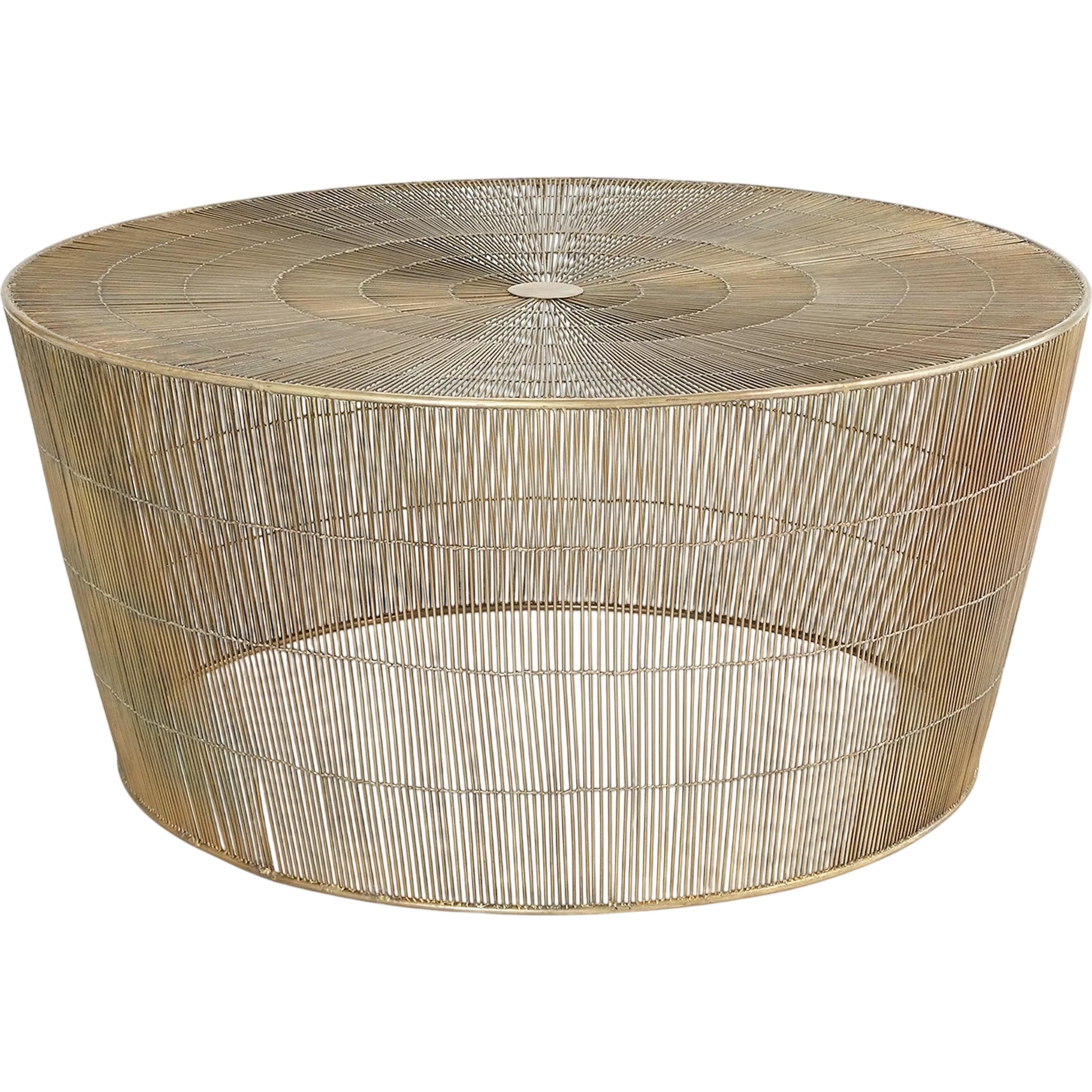 Radiance Coffee Table by Global Views in antique brass. Made from iron in a modern style.