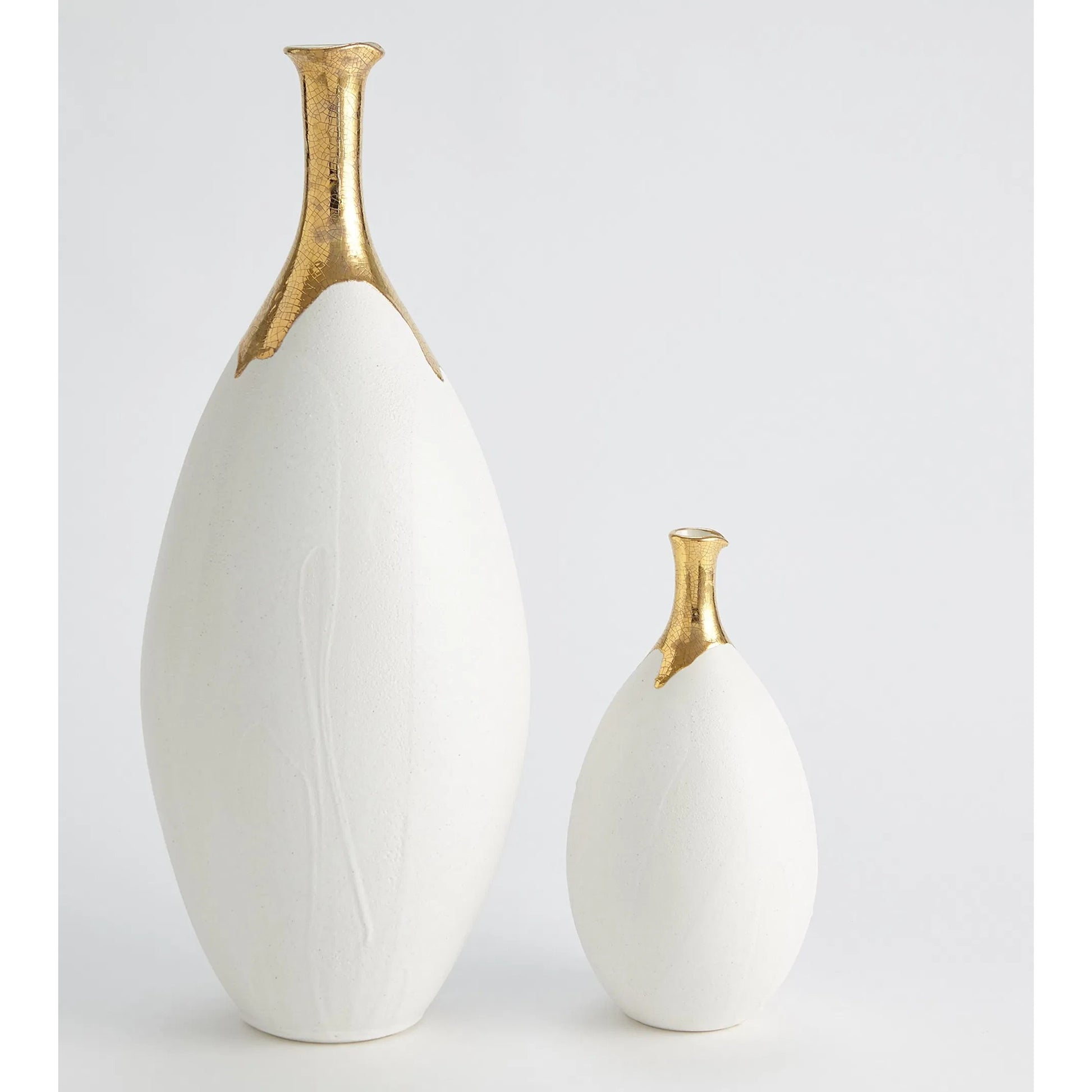 Dipped Golden Crackle/White Slender Vase by Global Views in white and gold. Made from unique in a modern style.