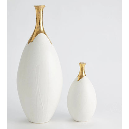 Dipped Golden Crackle/White Slender Vase by Global Views in white and gold. Made from unique in a modern style.