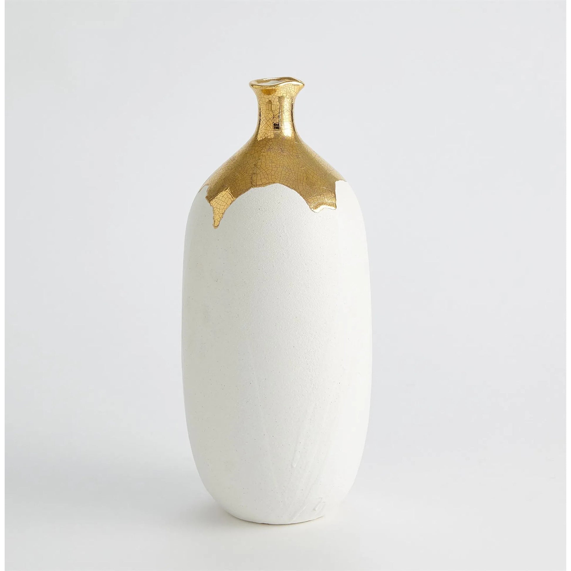 Dipped Golden Crackle/White Cylinder Vase by Global Views in white and gold. Made from unique in a modern style.