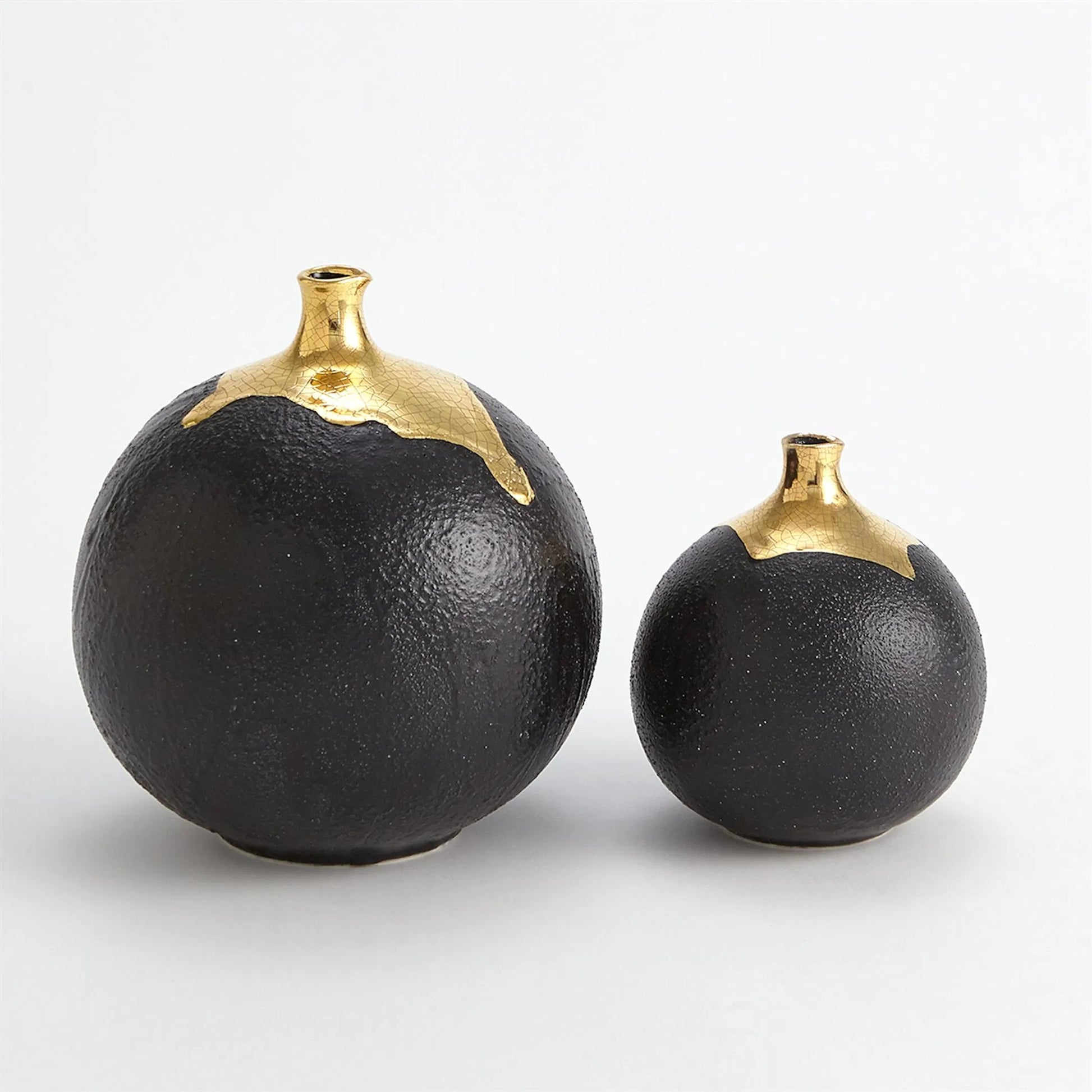 Dipped Golden Crackle/Black Sphere Vase by Global Views in black and gold. Made from unique in a modern style.