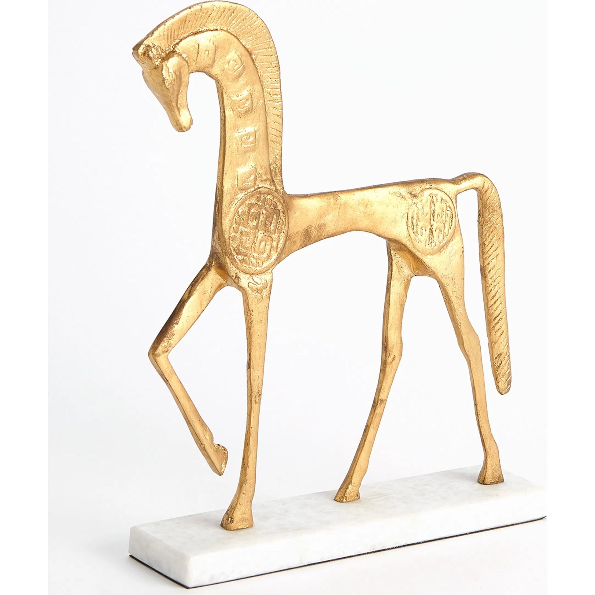 Roman Horse by Global Views in gold. Made from cast steel 50%, white marble 50% in a unique style.