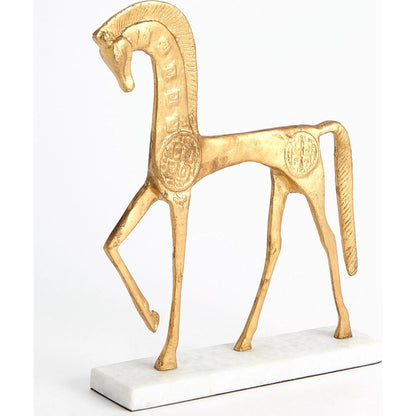 Roman Horse by Global Views in gold. Made from cast steel 50%, white marble 50% in a unique style.
