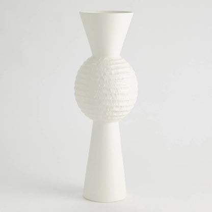 Chiseled Orb Vase by Global Views in matte white. Made from ceramic in a modern style.