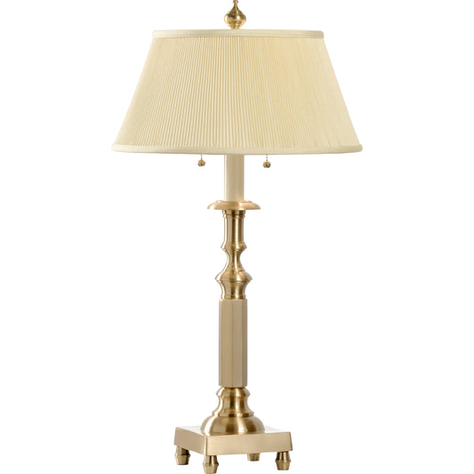 Octagon Candlestick Lamp by Wildwood in antique patina. Made from brass in a traditional style.