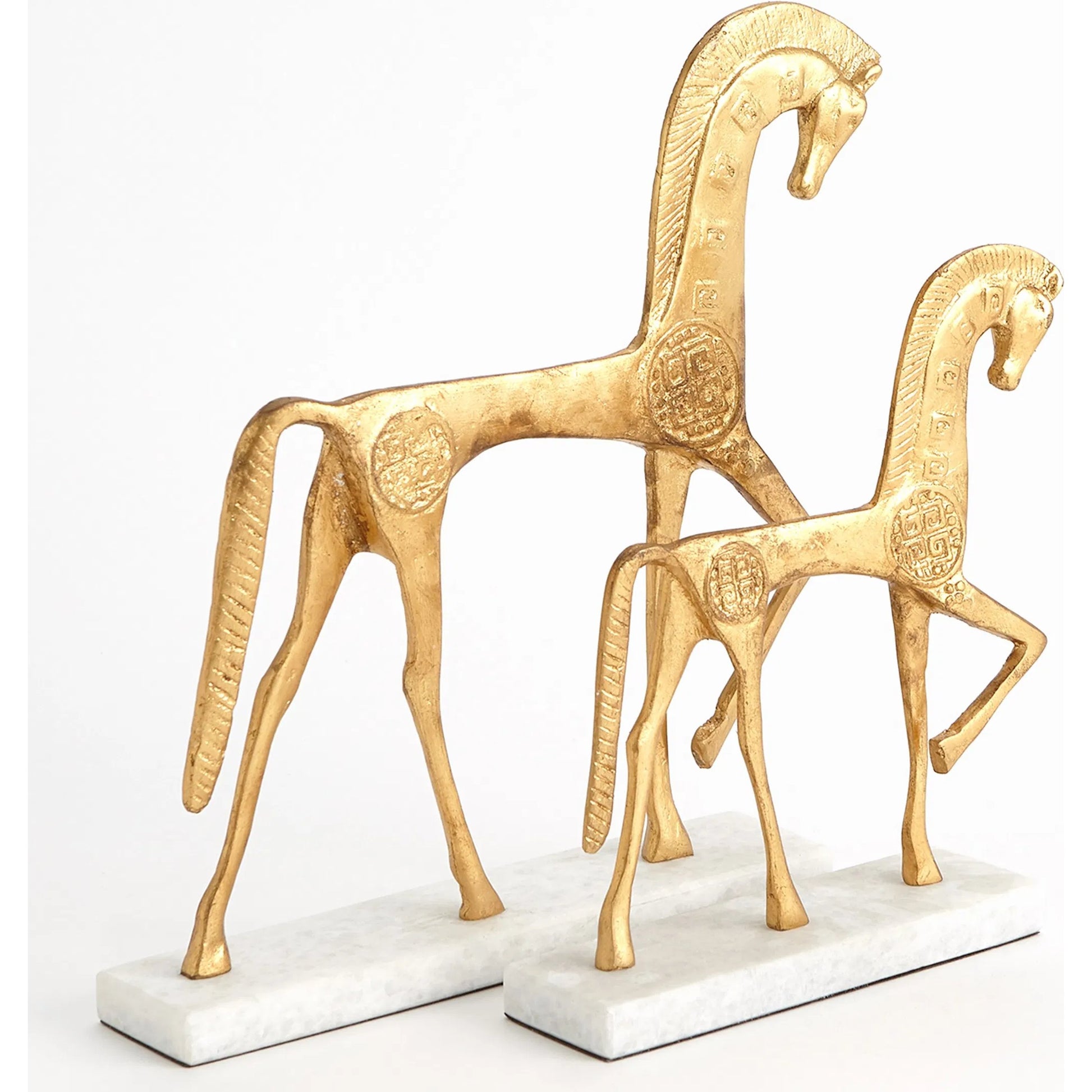 Roman Horse by Global Views in gold. Made from cast steel 50%, white marble 50% in a unique style.