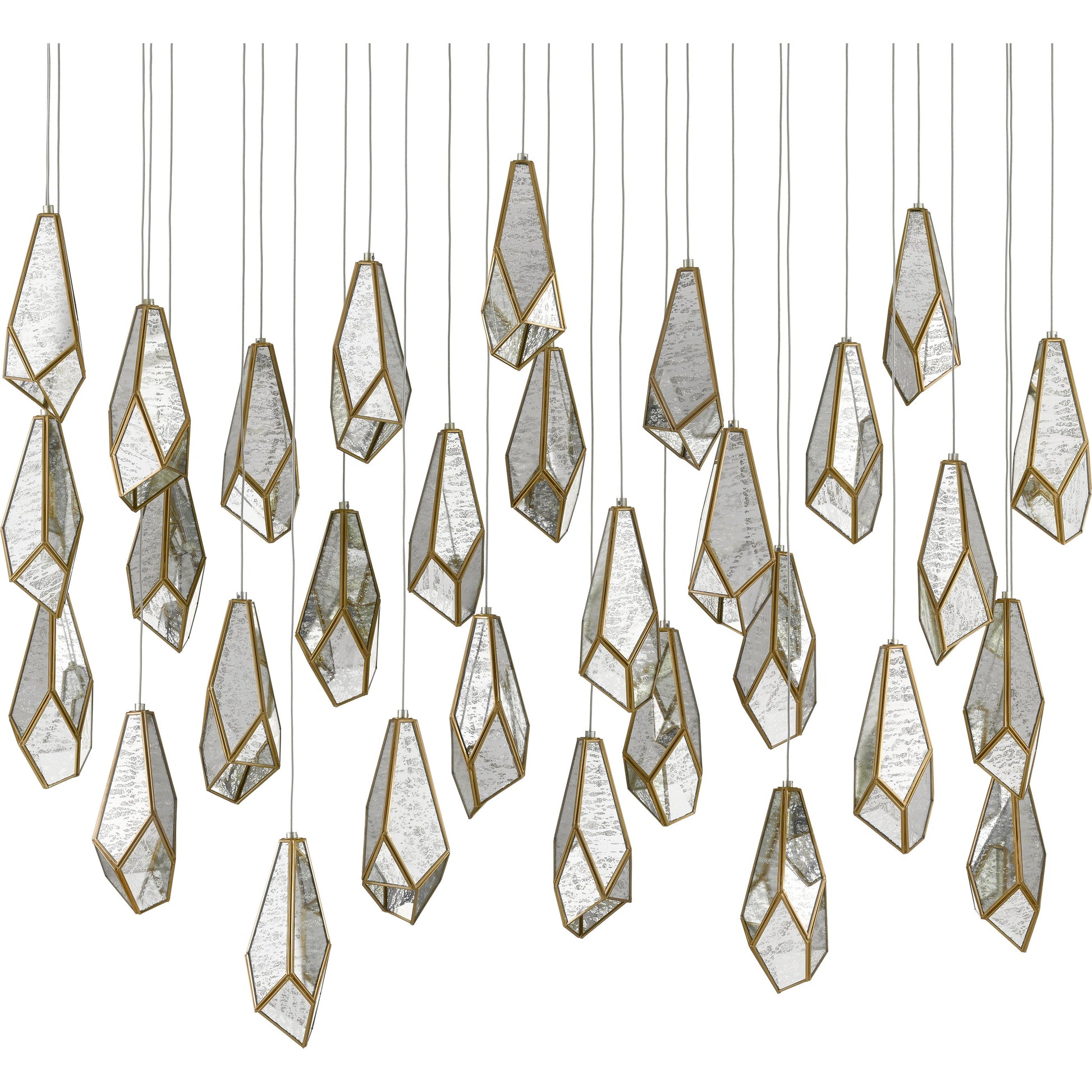 Glace Linear Pendant by Currey and Company in painted silver, antique brass. Made from brass in a modern style.