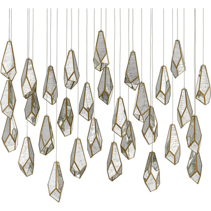 Glace Linear Pendant by Currey and Company in painted silver, antique brass. Made from brass in a modern style.