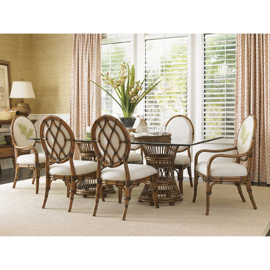 Aruba Dining Table with 84 X 48 Inch Glass Top by Tommy Bahama Home. Made from unique in a coastal style.