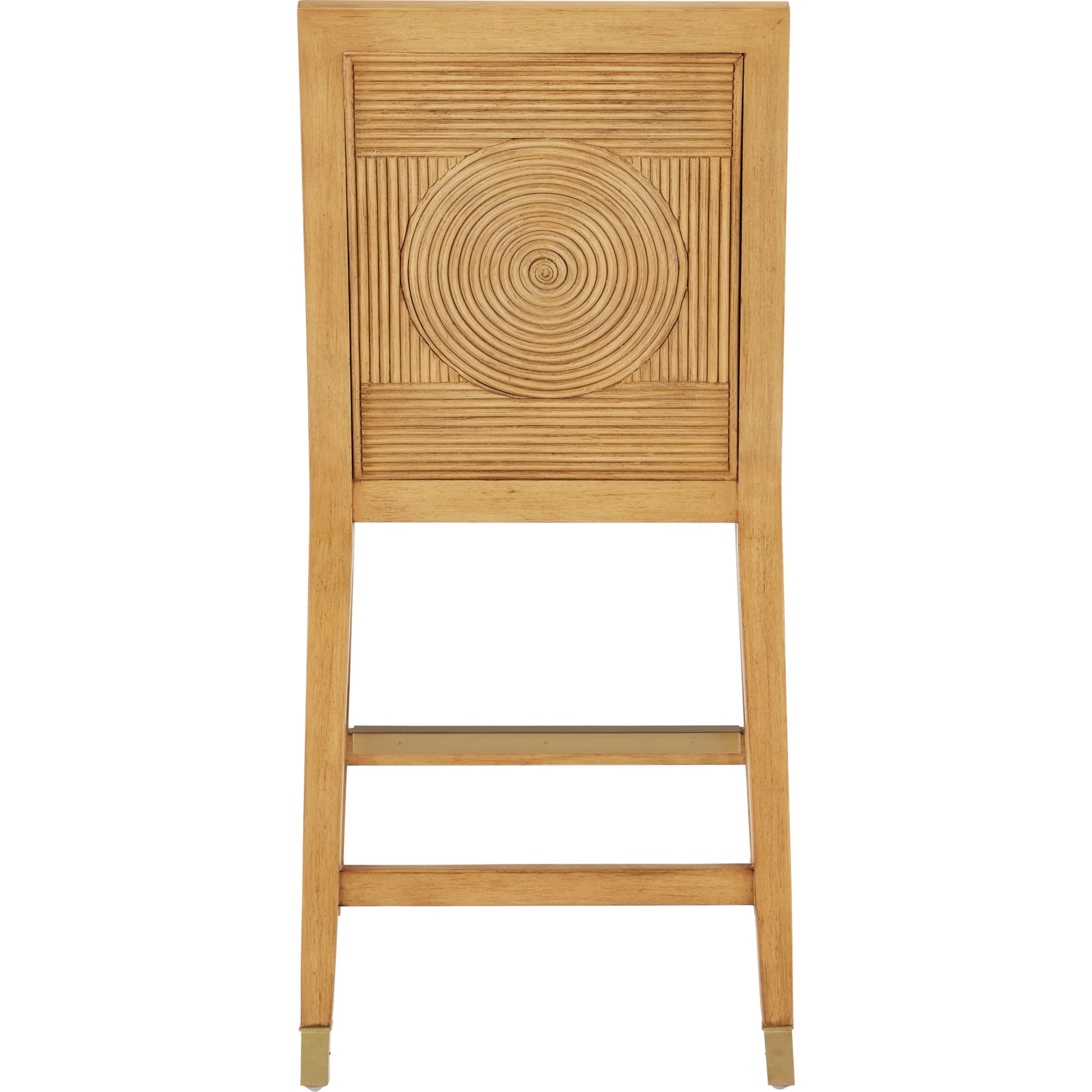 Santos Counter Stool by Currey and Company. Made from mahogany, rattan, brass in a modern style.