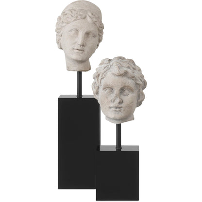 Venus Head on Stand Set by Currey and Company in beige, pale gray, black. Made from composite, iron, optic crystal in a traditional style.