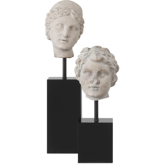 Venus Head on Stand Set by Currey and Company in beige, pale gray, black. Made from composite, iron, optic crystal in a unique style.