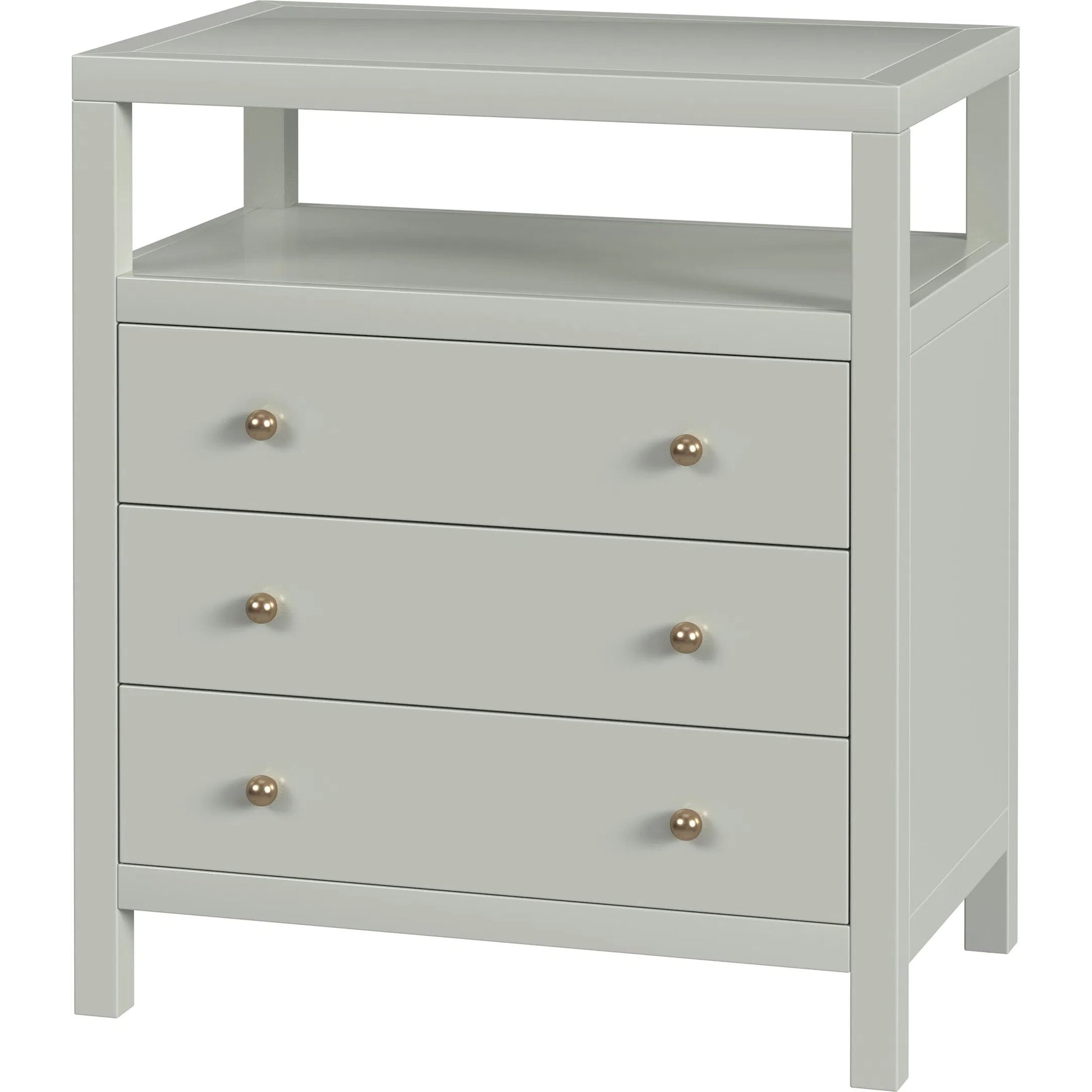 Nora 3-Drawer 1-Shelf Nightstand by Butler Specialty Company in sage green. Made from mdf, acacia wood, pine wood, plywood, veneers in a transitional style.
