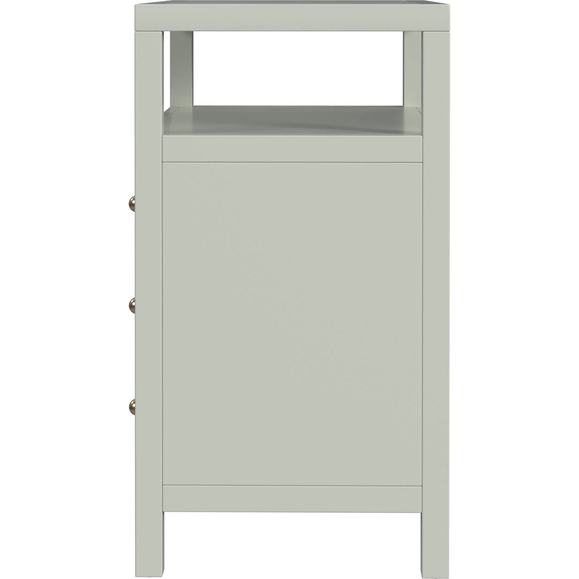 Nora 3-Drawer 1-Shelf Nightstand by Butler Specialty Company in sage green. Made from mdf, acacia wood, pine wood, plywood, veneers in a transitional style.