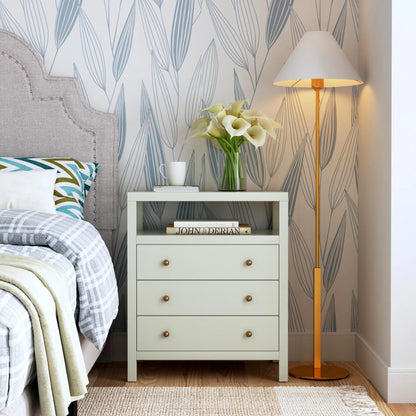 Nora 3-Drawer 1-Shelf Nightstand by Butler Specialty Company in sage green. Made from mdf, acacia wood, pine wood, plywood, veneers in a transitional style.