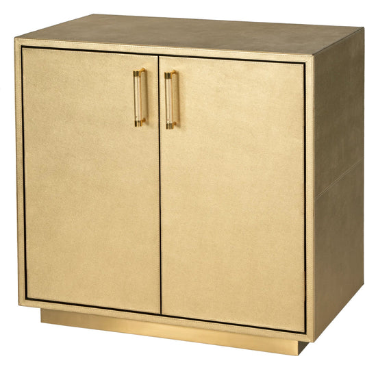 Medera Accent Cabinet by Butler Specialty Company in antique gold. Made from mdf, genuine leather, brass in a unique style.