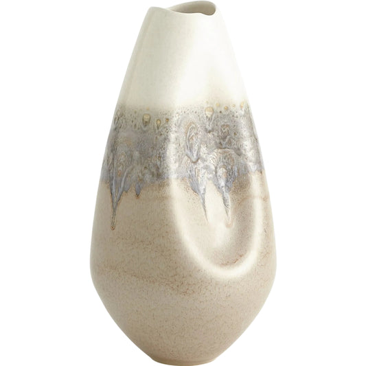 Cream Rises Dented Vase by Global Views in cream and ivory. Made from unique in a unique style.