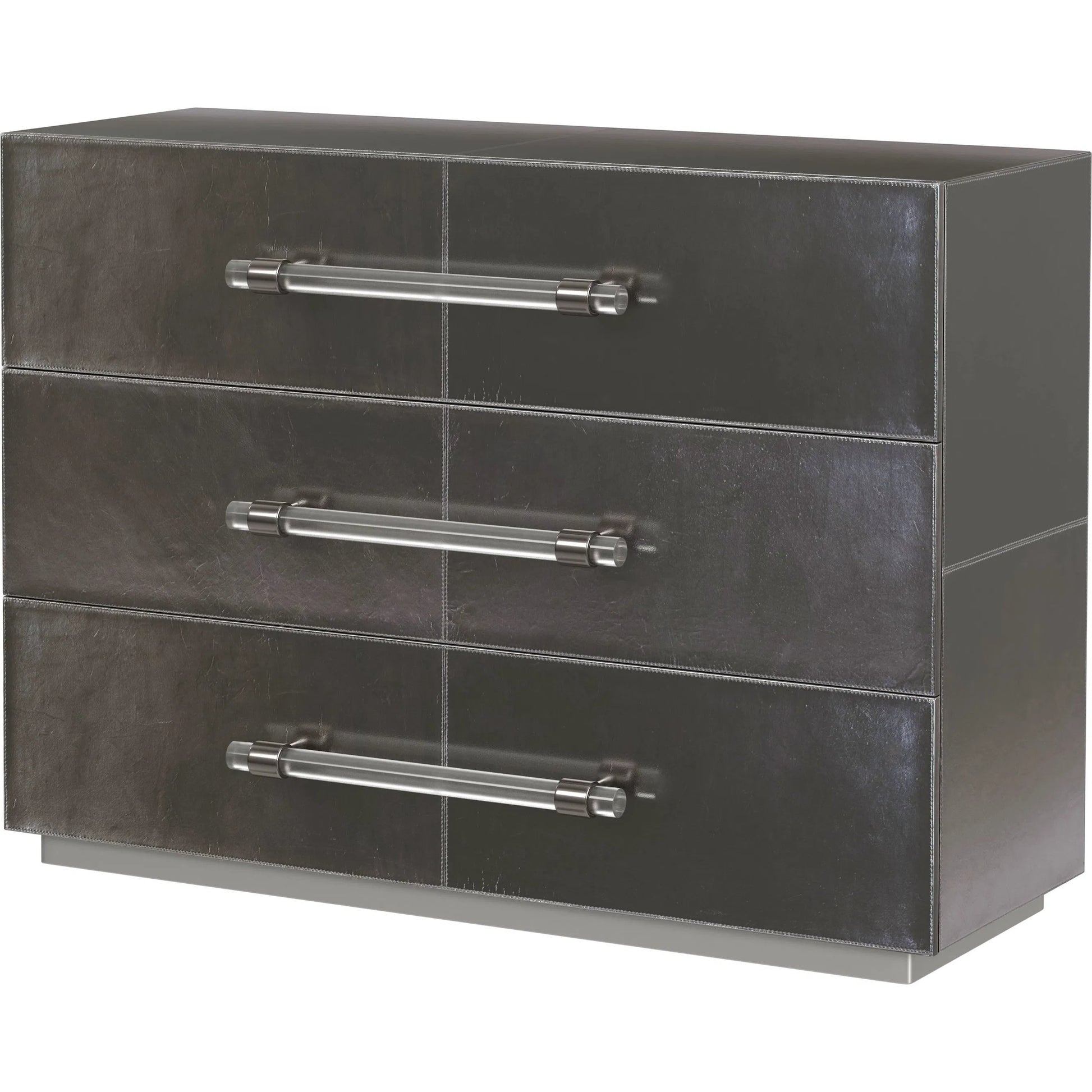 Allman Accent Chest by Butler Specialty Company in silver. Made from mdf, genuine leather, acrylic hardware in a unique style.