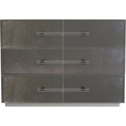 Allman Accent Chest by Butler Specialty Company in silver. Made from mdf, genuine leather, acrylic hardware in a unique style.