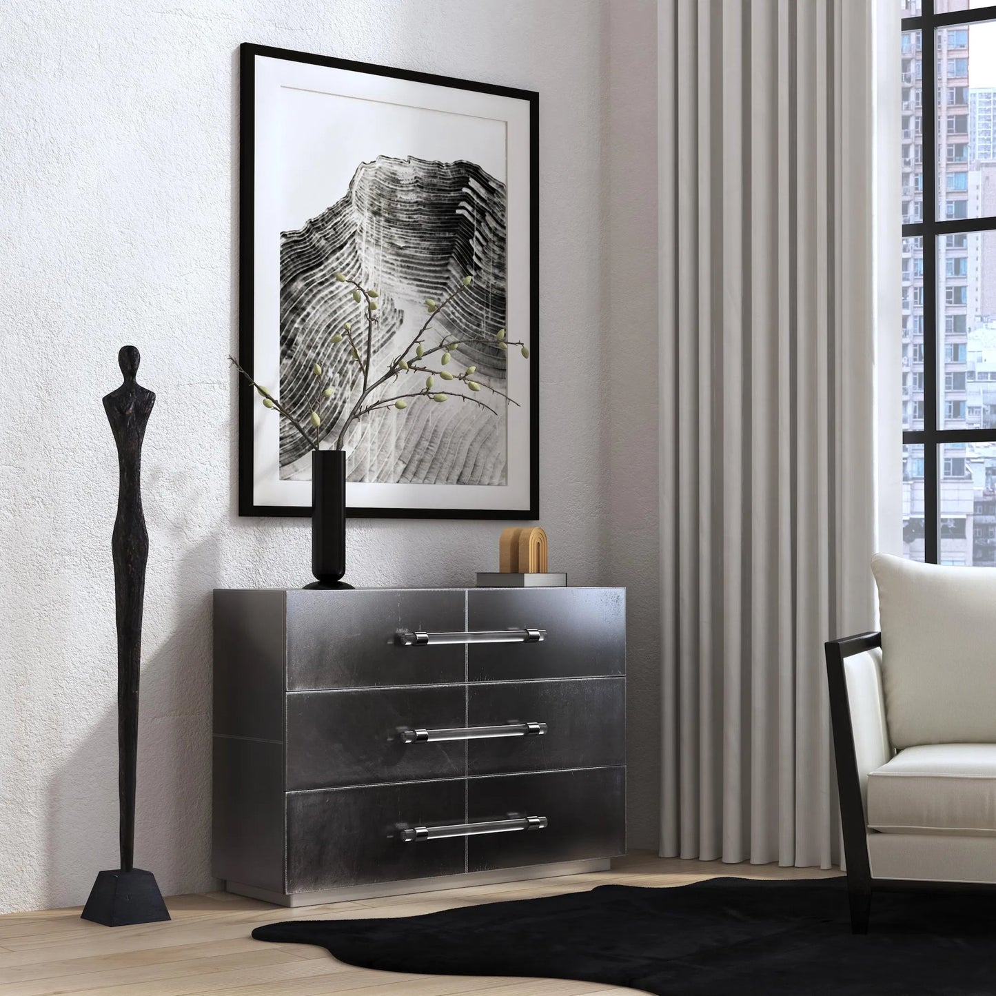 006 SI-2531504 | Lifestyle | Allman Accent Chest by Butler Specialty Company in silver. Made from mdf, genuine leather, acrylic hardware in a unique style.