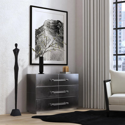 Allman Accent Chest by Butler Specialty Company in silver. Made from mdf, genuine leather, acrylic hardware in a unique style.