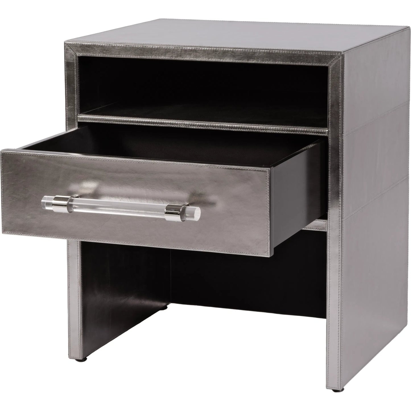 002 SI-2458671 | Additional Silo | Allman Nightstand by Butler Specialty Company in silver. Made from mdf, leather, steel in a modern style.