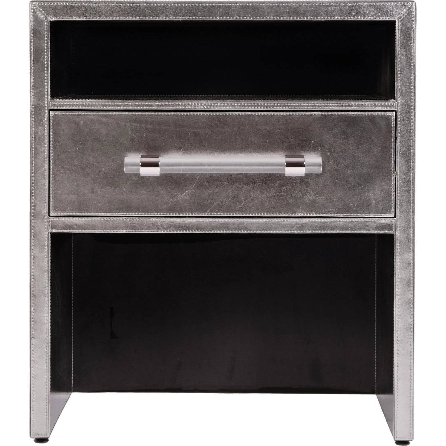 003 SI-2458671 | Additional Silo | Allman Nightstand by Butler Specialty Company in silver. Made from mdf, leather, steel in a modern style.