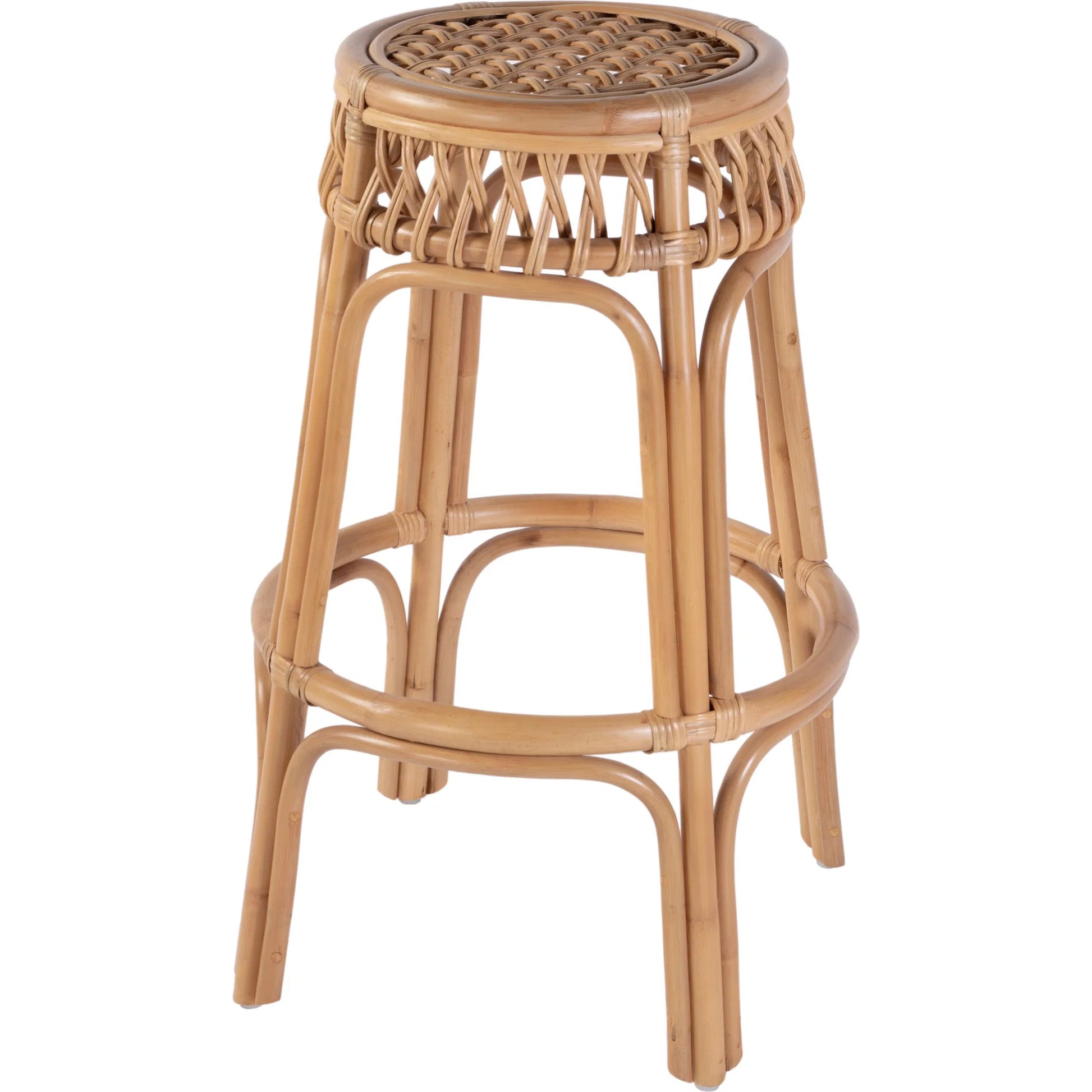 Antigua Round Bar Stool by Butler Specialty Company in natural rattan. Made from rattan in a rustic style.