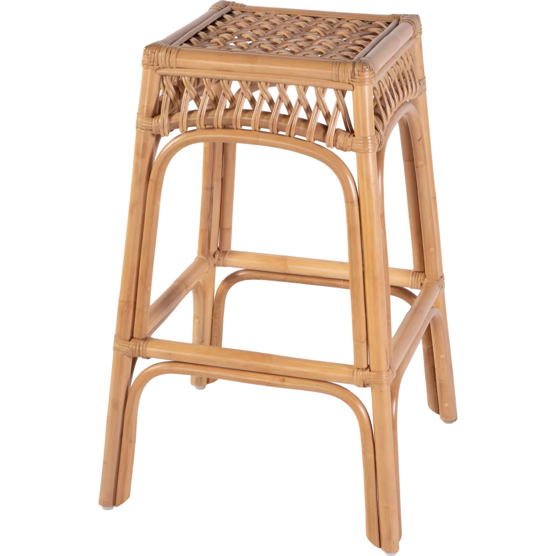 Antigua Square Bar Stool by Butler Specialty Company in natural rattan. Made from rattan in a rustic style.