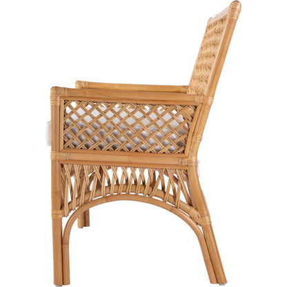 Antigua Dining Bench by Butler Specialty Company in natural rattan. Made from rattan, foam, fabric in a rustic style.