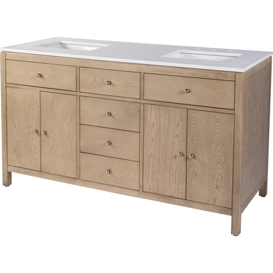 Nora Bathroom Vanity by Butler Specialty Company in light oak. Made from mdf, acacia, plywood, white quartz, ceramic, pine, veneers, composite wood in a unique style.