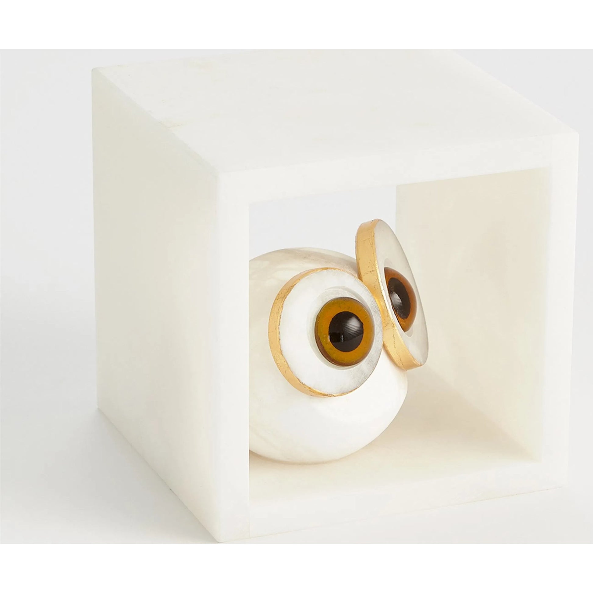 Alabaster Big Eyed Owl in Cube by Global Views in alabaster and gold. Made from unique in a eclectic & global style.