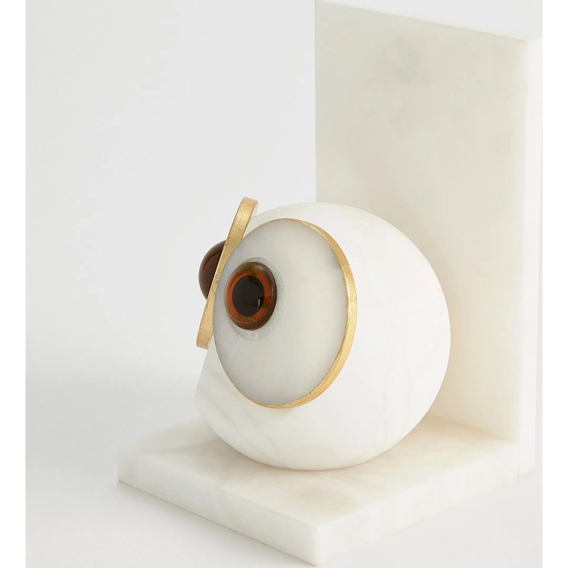 Pair Alabaster Big Eyed Owl Bookends by Global Views in alabaster and gold. Made from unique in a eclectic & global style.