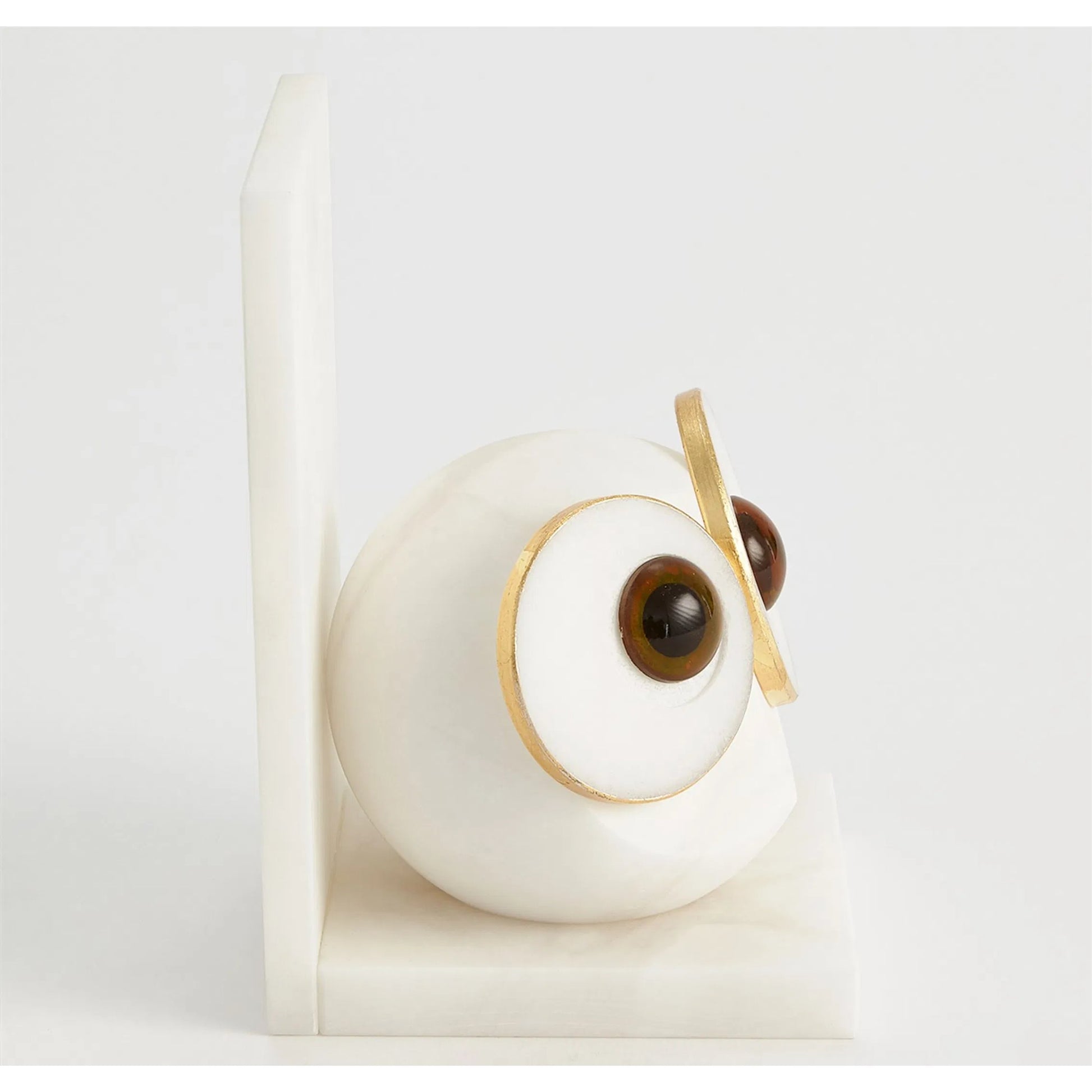 Pair Alabaster Big Eyed Owl Bookends by Global Views in alabaster and gold. Made from unique in a eclectic & global style.