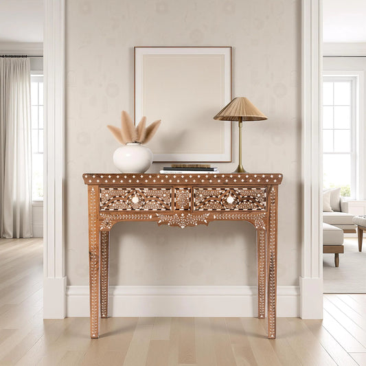 Rashmi Console Table by Butler Specialty Company in brown, bone inlay. Made from teak, bone in a eclectic & global style.