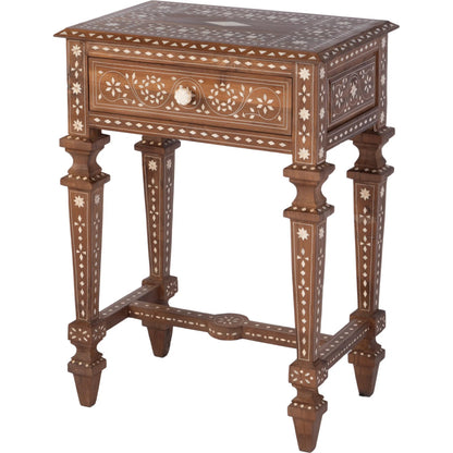 Rashmi End Table by Butler Specialty Company in brown, bone inlay. Made from teak, bone-inlay in a traditional style.