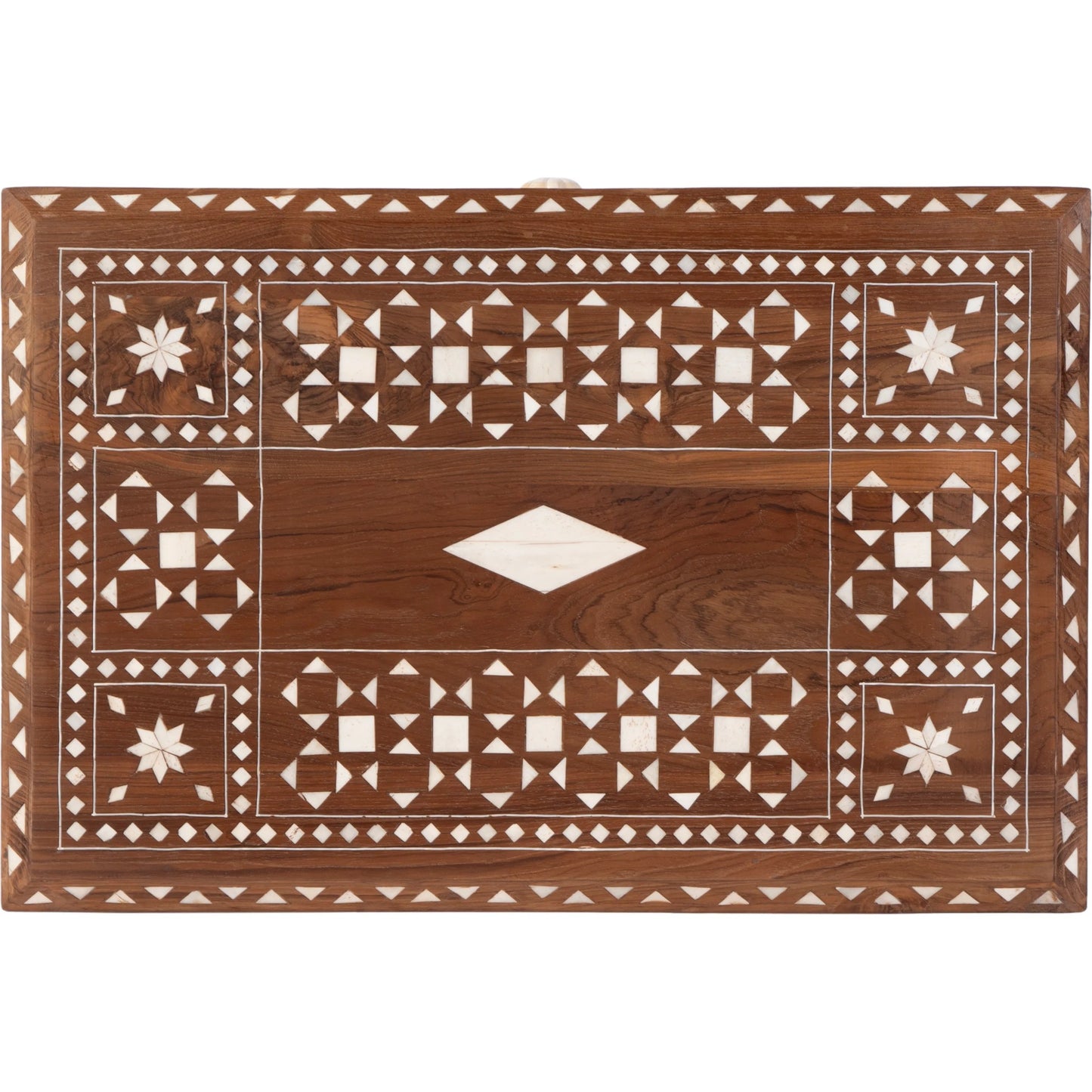 004 SI-2458735 | Closeup | Rashmi End Table by Butler Specialty Company in brown, bone inlay. Made from teak, bone-inlay in a traditional style.
