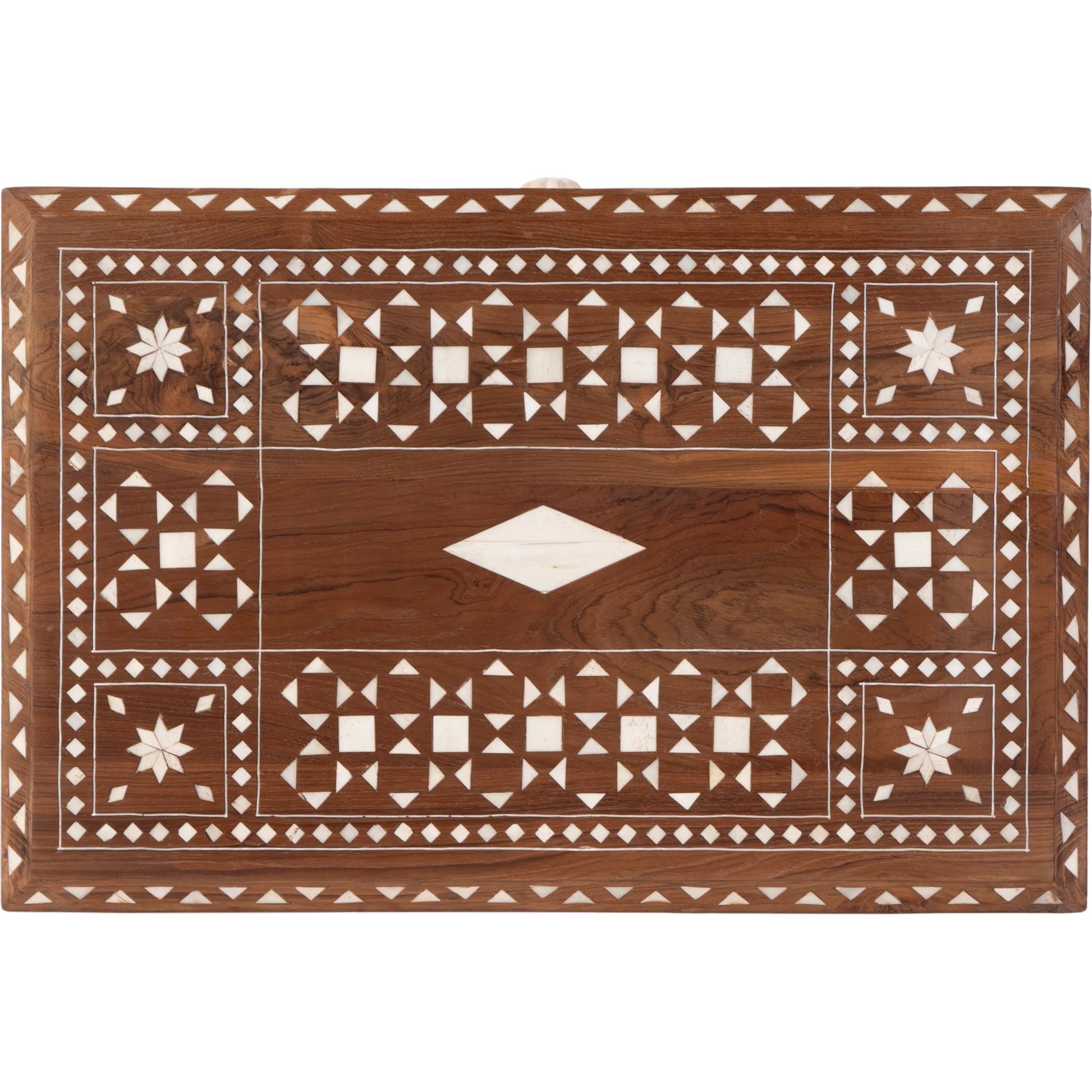 Rashmi End Table by Butler Specialty Company in brown, bone inlay. Made from teak, bone-inlay in a traditional style.