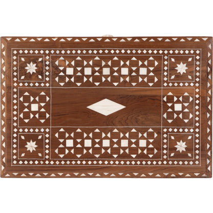 Rashmi End Table by Butler Specialty Company in brown, bone inlay. Made from teak, bone-inlay in a traditional style.