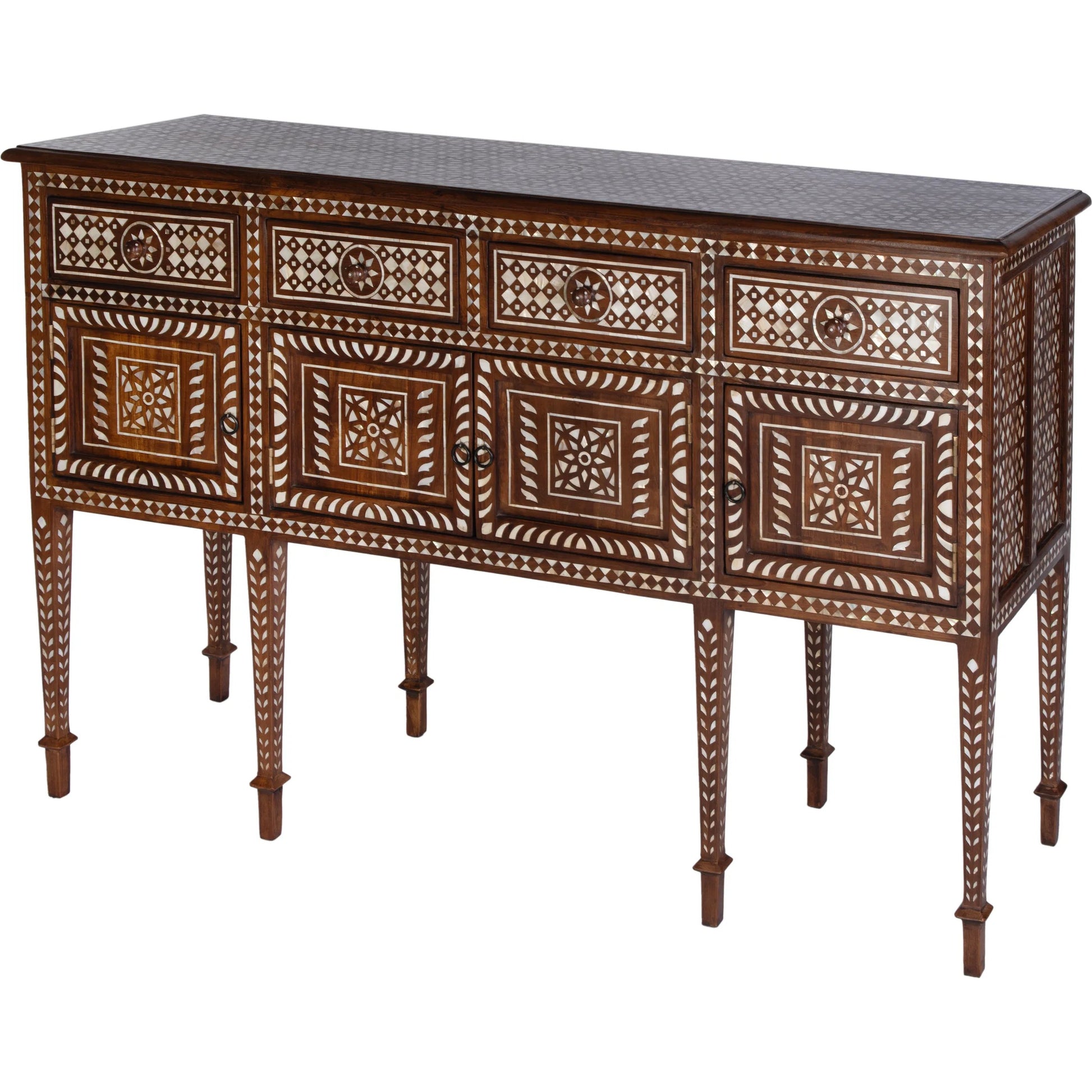 Manali Console Table by Butler Specialty Company in wood, bone inlay. Made from teak wood, mother of pearl in a traditional style.